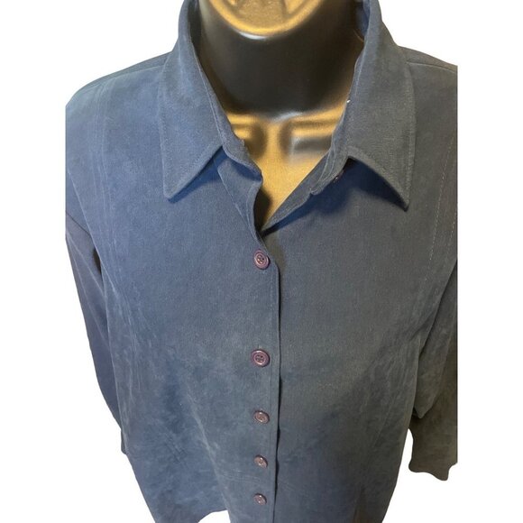 Talbots Navy Soft Stretch Button Up Collared Blouse Sz S - Picture 4 of 10